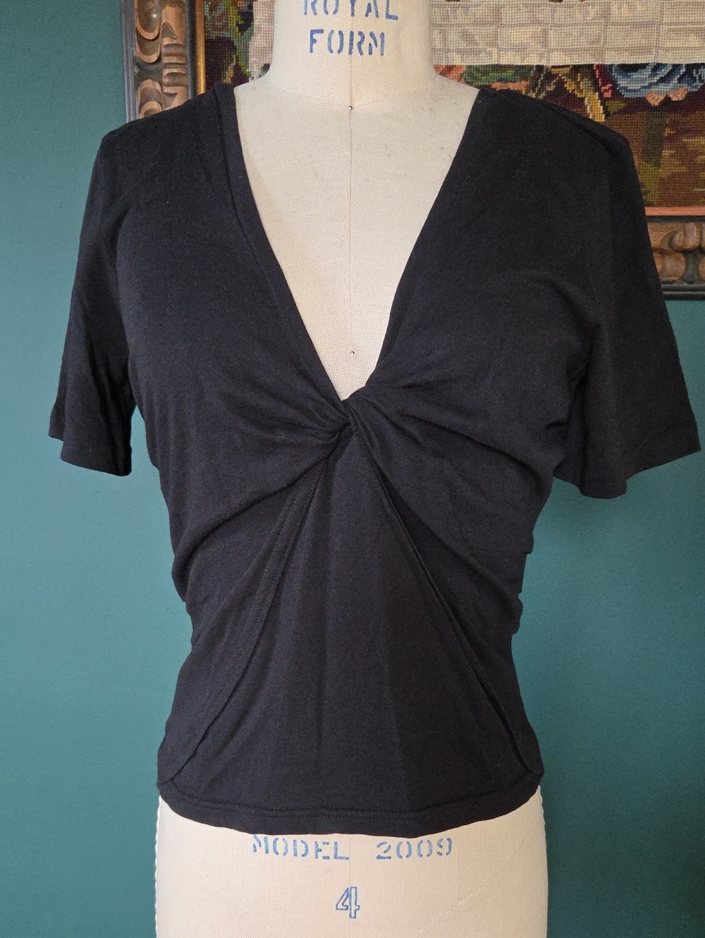 Derek Lam 10 Crosby Black Twist-Front Short Sleeve Top